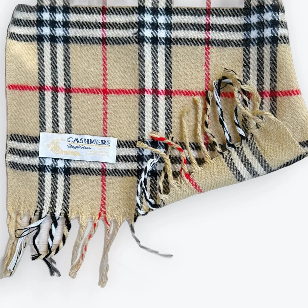 Cashmere Quiet Luxury New England Plaid Classic Vintage Neutral Scarf ~ Unisex